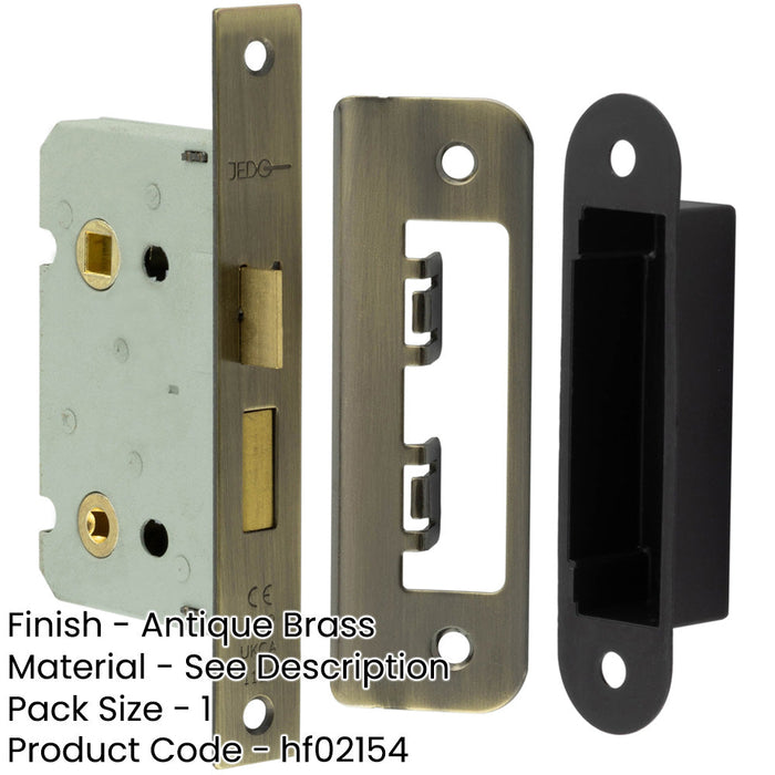 Antique Brass Bathroom Locks with Square Forend Radiused Strike Plate 65mm Door Lock-1