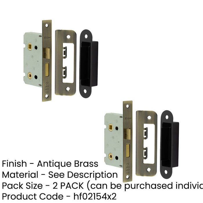 PACK Antique Brass Bathroom Locks with Square Forend Radiused Strike Plate 65mm Door Lock-1