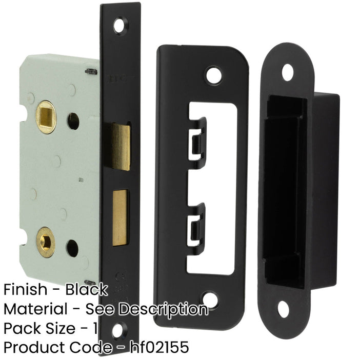 Premium Black Bathroom Locks with Square Forend Radiused Strike Plate 65mm Door Lock-1