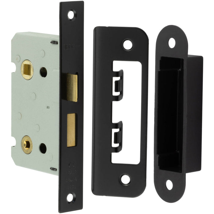 Premium Black Bathroom Locks with Square Forend Radiused Strike Plate 65mm Door Lock