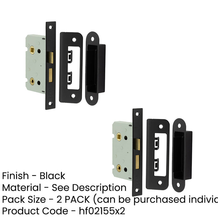 PACK Premium Black Bathroom Locks with Square Forend Radiused Strike Plate 65mm Door Lock-1