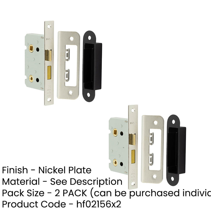 PACK Premium Bathroom Locks with Square Forend Radiused Strike Plate 65mm Nickel Finish Door Lock-1