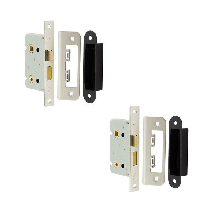 PACK Premium Bathroom Locks with Square Forend Radiused Strike Plate 65mm Nickel Finish Door Lock