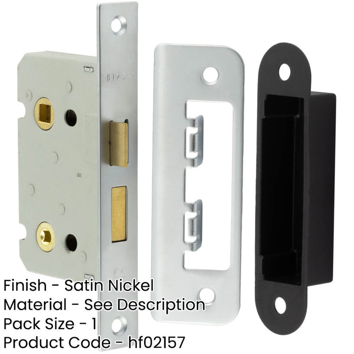 Satin Nickel Bathroom Locks with Square Forend Radiused Strike Plate 65mm Door Lock-1