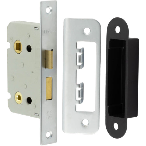 Satin Nickel Bathroom Locks with Square Forend Radiused Strike Plate 65mm Door Lock