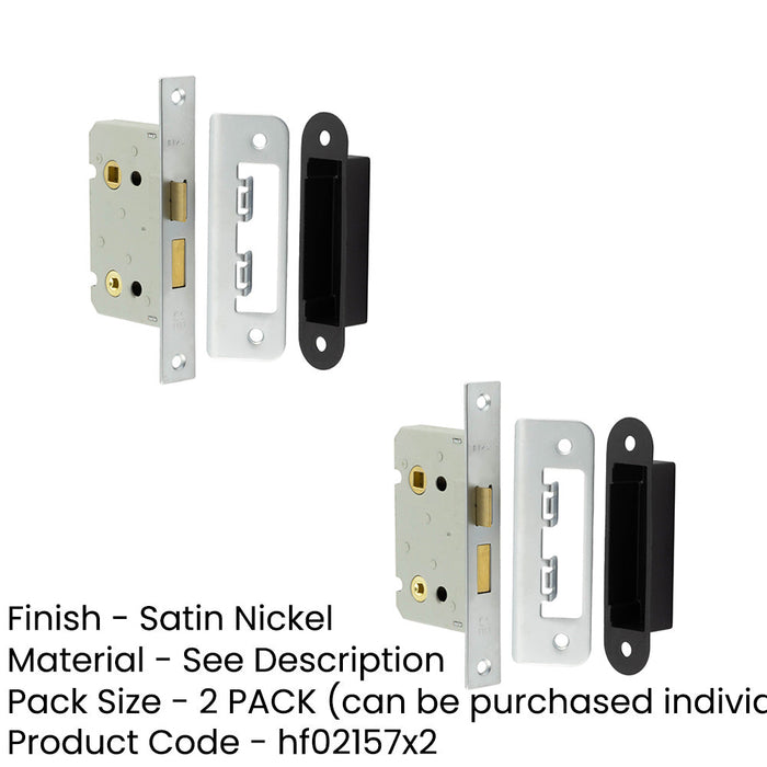 PACK Satin Nickel Bathroom Locks with Square Forend Radiused Strike Plate 65mm Door Lock-1