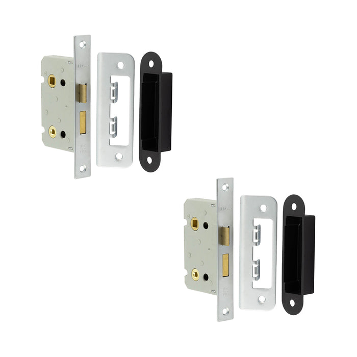 PACK Satin Nickel Bathroom Locks with Square Forend Radiused Strike Plate 65mm Door Lock