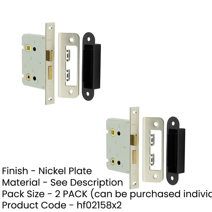PACK Premium Bathroom Locks with Square Forend Radiused Strike Plate Nickel Finish 76mm Door Lock-1