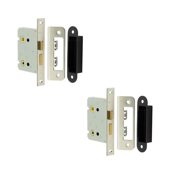 PACK Premium Bathroom Locks with Square Forend Radiused Strike Plate Nickel Finish 76mm Door Lock