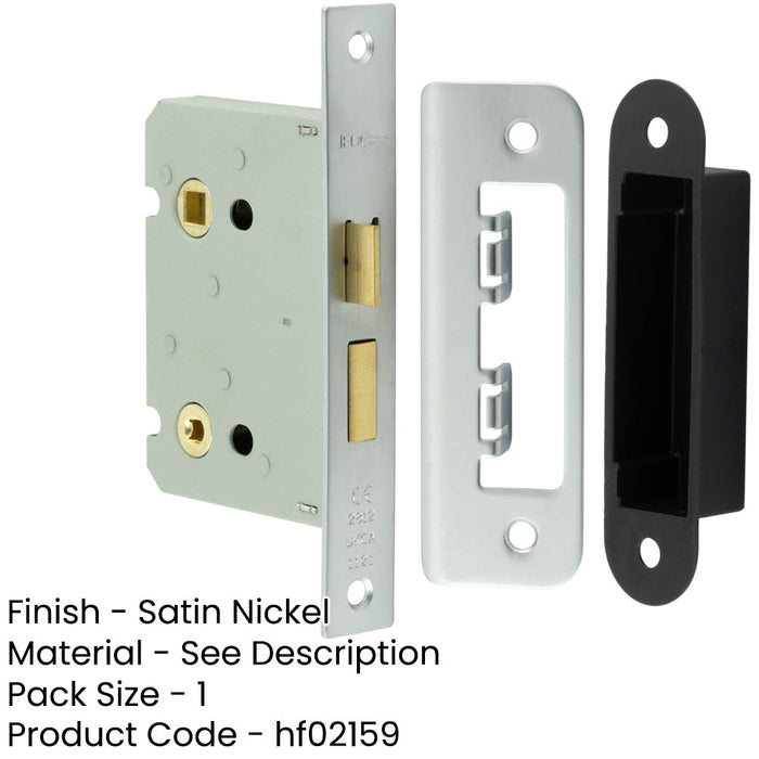Durable Satin Nickel Bathroom Locks with Square Forend Radiused Strike Plate 76mm Door Lock-1