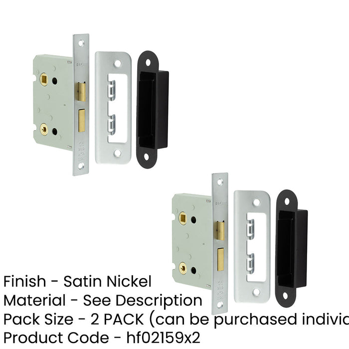 PACK Durable Satin Nickel Bathroom Locks with Square Forend Radiused Strike Plate 76mm Door Lock-1