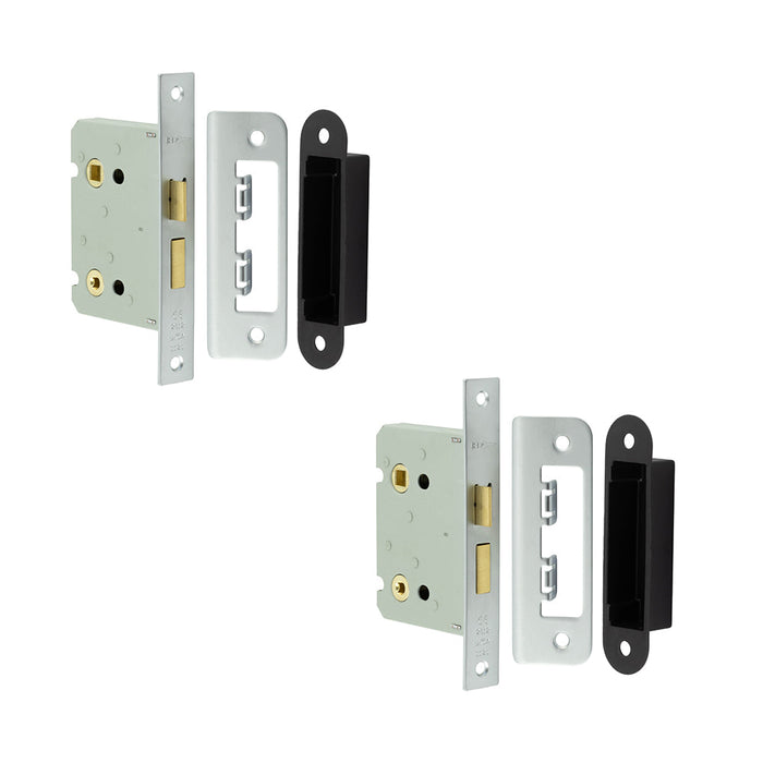PACK Durable Satin Nickel Bathroom Locks with Square Forend Radiused Strike Plate 76mm Door Lock