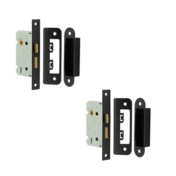 PACK High-Quality Lever Sashlocks with Square Forend Radiused Strike Plate Sleek Black Finish Door Lock