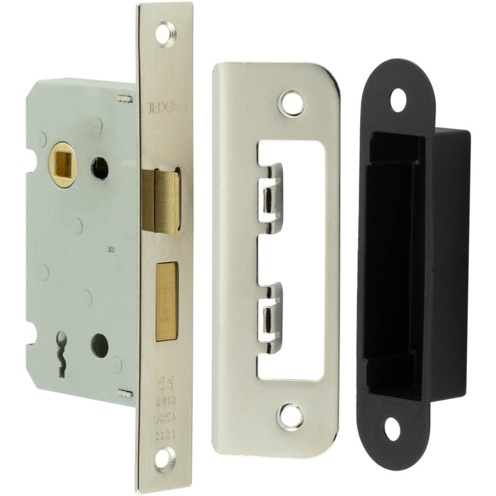 Premium Lever Sashlocks with Square Forend Radiused Strike Plate 65mm Nickel Finish Door Lock