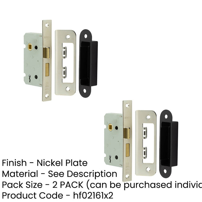 PACK Premium Lever Sashlocks with Square Forend Radiused Strike Plate 65mm Nickel Finish Door Lock-1