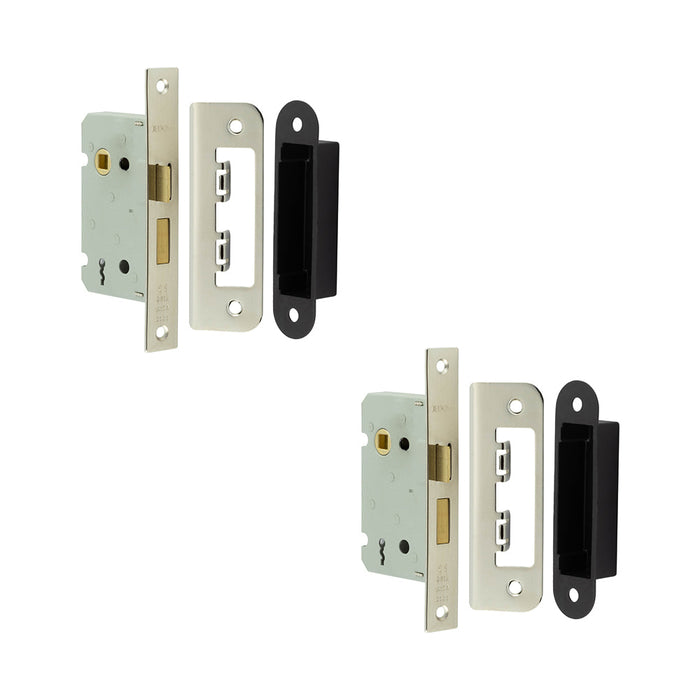PACK Premium Lever Sashlocks with Square Forend Radiused Strike Plate 65mm Nickel Finish Door Lock