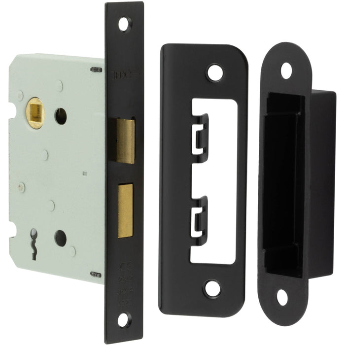 High-Quality Lever Sashlocks with Square Forend Radiused Strike Plate 76mm Black Finish Door Lock