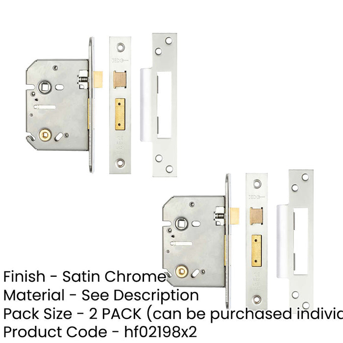 PACK Premium 76mm Satin Chrome Bathroom Locks Enhanced Security Lock-1