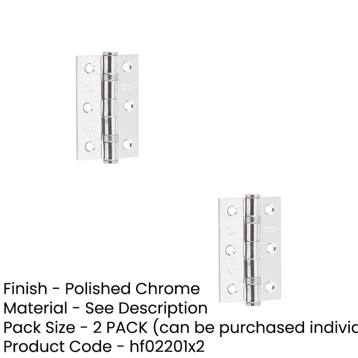 PACK Premium Grade Steel Ball Bearing Hinge 76x50mm Polished Chrome Finish Door Hinges (1)-1