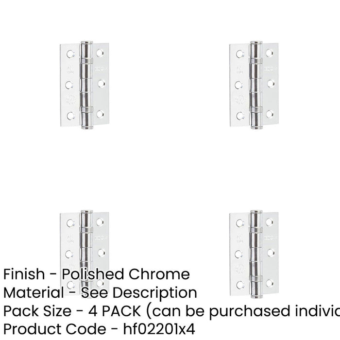 PACK Premium Grade Steel Ball Bearing Hinge 76x50mm Polished Chrome Finish Door Hinges-1