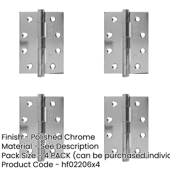 PACK Premium Grade Steel Heavy Duty Button Hinge Polished Chrome Finish 102x76x2.5mm Door Hinges-1