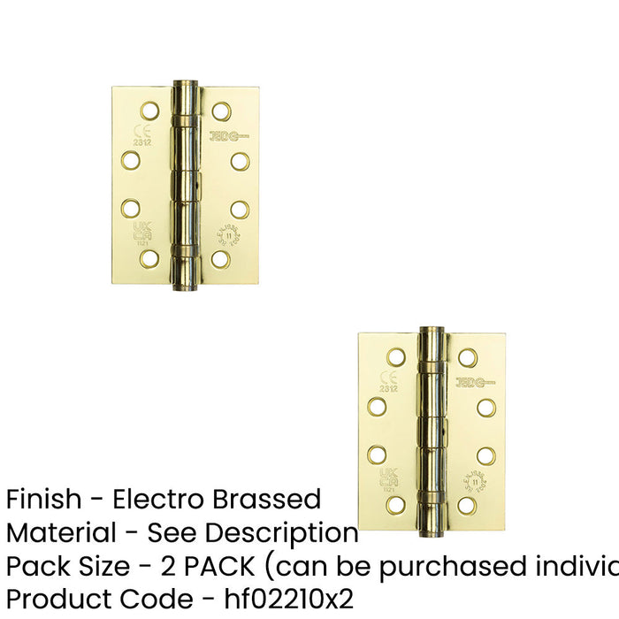 PACK Durable Grade Electro Brassed Steel Ball Bearing Hinge 102x76mm Heavy-Duty Doors Door Hinges (1)-1