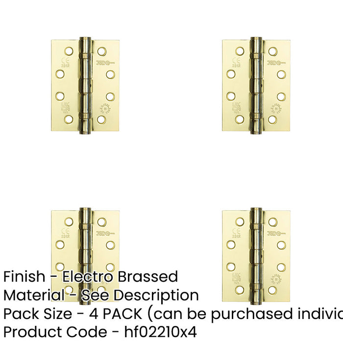 PACK Durable Grade Electro Brassed Steel Ball Bearing Hinge 102x76mm Heavy-Duty Doors Door Hinges-1
