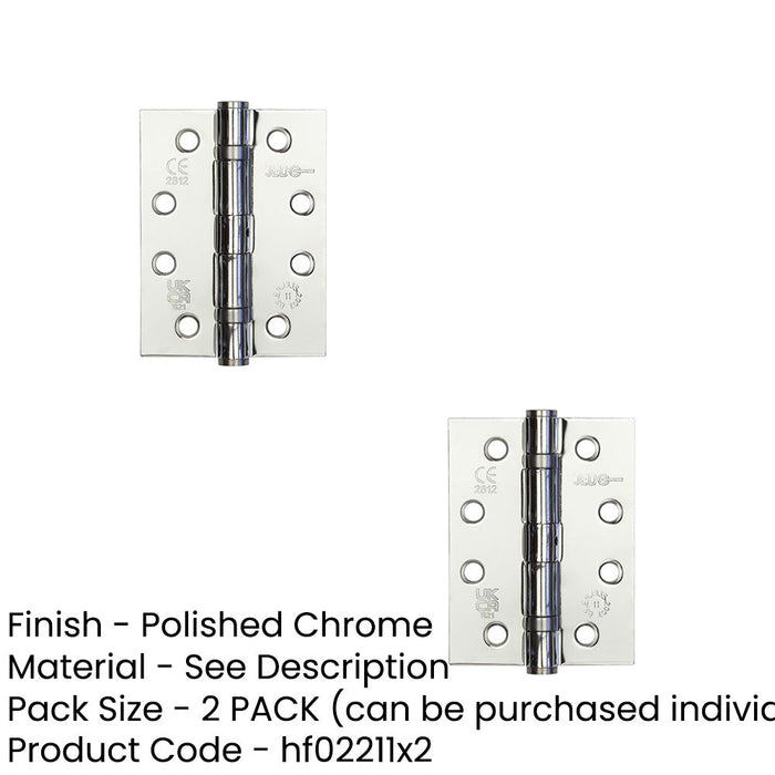 PACK Durable Grade Polished Chrome Steel Ball Bearing Hinge 102x76mm Heavy-Duty Doors Door Hinges (1)-1