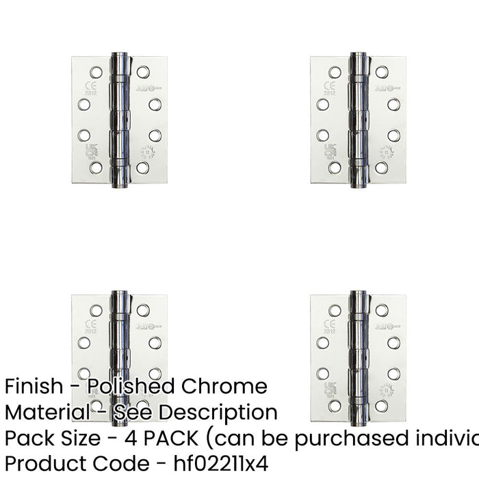 PACK Durable Grade Polished Chrome Steel Ball Bearing Hinge 102x76mm Heavy-Duty Doors Door Hinges-1