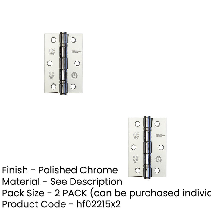 PACK Premium Steel Ball Bearing Hinge 89x58mm Polished Chrome Smooth Operation Door Hinges (1)-1