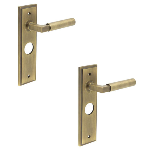 PACK Elegant Antique Brass Bathroom Door Handle with Backplate Solid Brass Interior Lever (1)