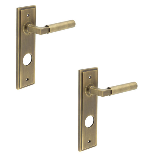 PACK Antique Brass Lever Door Handle with Backplate Bathrooms Solid Brass Interior Lever (1)