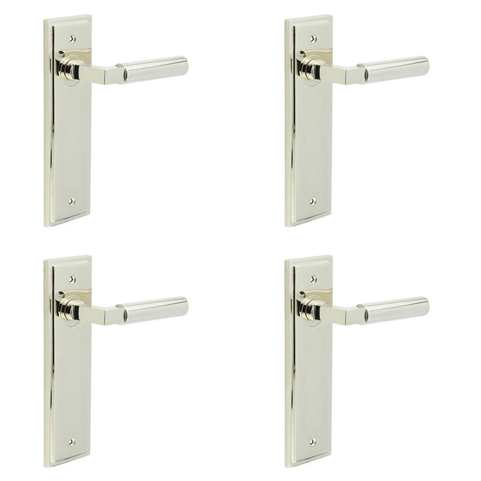 PACK Polished Nickel Door Handle Latch Backplate Elegant Design Modern Homes Solid Brass Interior Lever