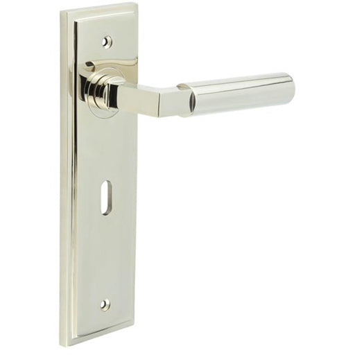 Stylish Polished Nickel Door Handle Lock Backplate Modern Homes Solid Brass Interior Lever