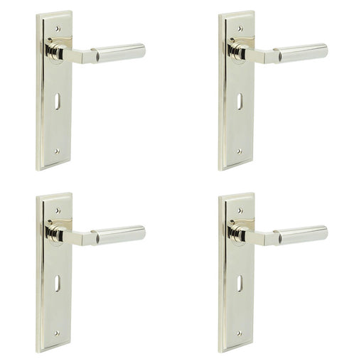 PACK Stylish Polished Nickel Door Handle Lock Backplate Modern Homes Solid Brass Interior Lever