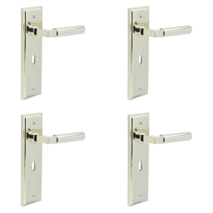 PACK Stylish Polished Nickel Door Handle Lock Backplate Modern Homes Solid Brass Interior Lever