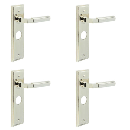 PACK Stylish Polished Nickel Bathroom Door Handle with Backplate Solid Brass Interior Lever