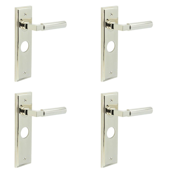 PACK Stylish Polished Nickel Bathroom Door Handle with Backplate Solid Brass Interior Lever