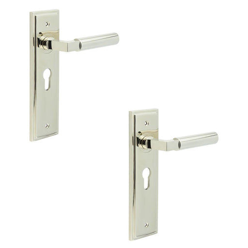 PACK Luxurious Euro Backplate Door Handle Polished Nickel Solid Brass Interior Lever (1)