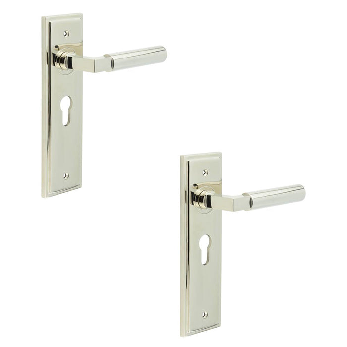 PACK Luxurious Euro Backplate Door Handle Polished Nickel Solid Brass Interior Lever (1)