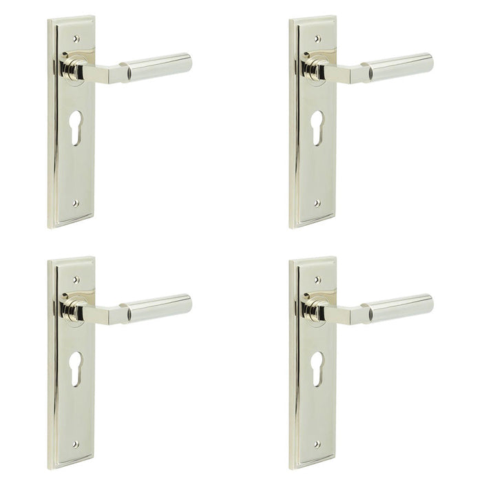 PACK Luxurious Euro Backplate Door Handle Polished Nickel Solid Brass Interior Lever