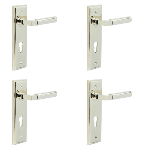 PACK Luxurious Polished Nickel Door Handle with Euro Backplate Solid Brass Interior Lever