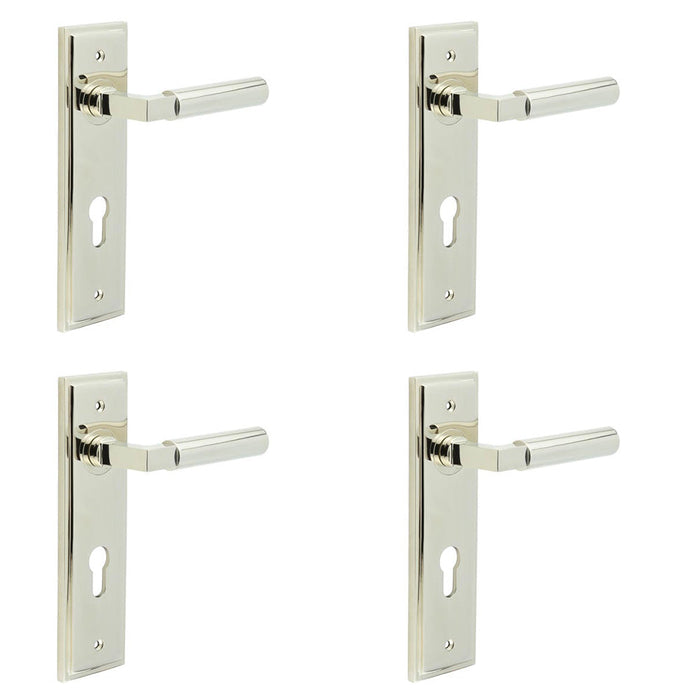 PACK Luxurious Polished Nickel Door Handle with Euro Backplate Solid Brass Interior Lever