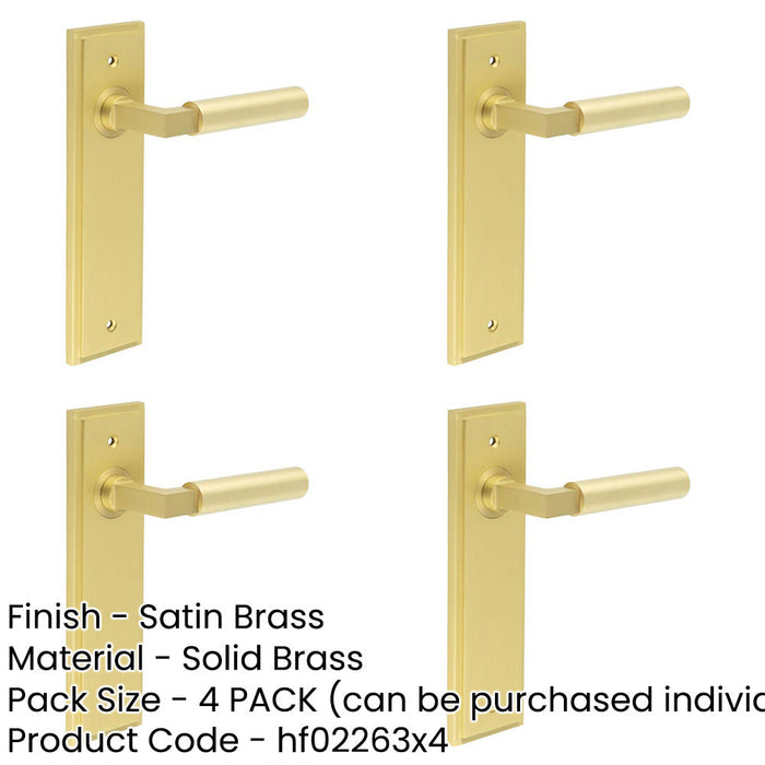 PACK Stylish Satin Brass Door Handle Latch Backplate Modern Homes Solid Brass Interior Lever-1