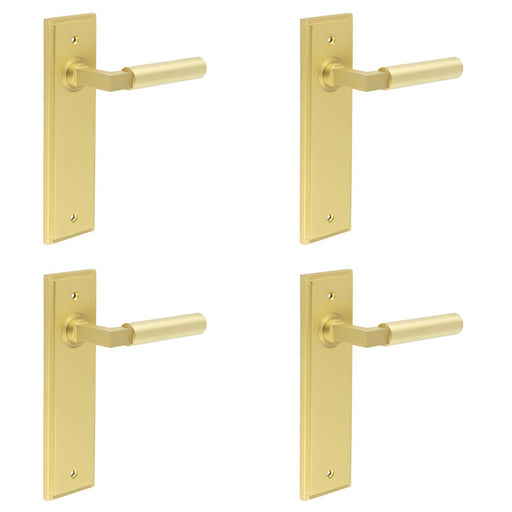 PACK Stylish Satin Brass Door Handle Latch Backplate Modern Homes Solid Brass Interior Lever