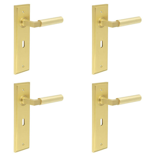 PACK Elegant Satin Brass Door Handle Lock Backplate Modern Homes Solid Brass Interior Lever