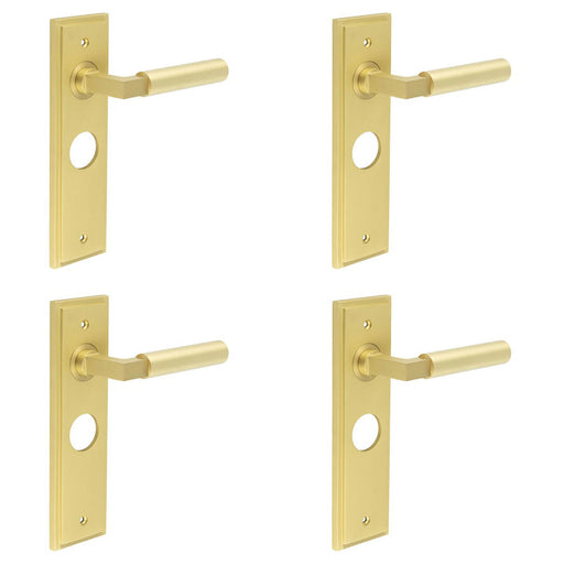 PACK Satin Brass Bathroom Door Handle with Backplate Modern Homes Solid Brass Interior Lever