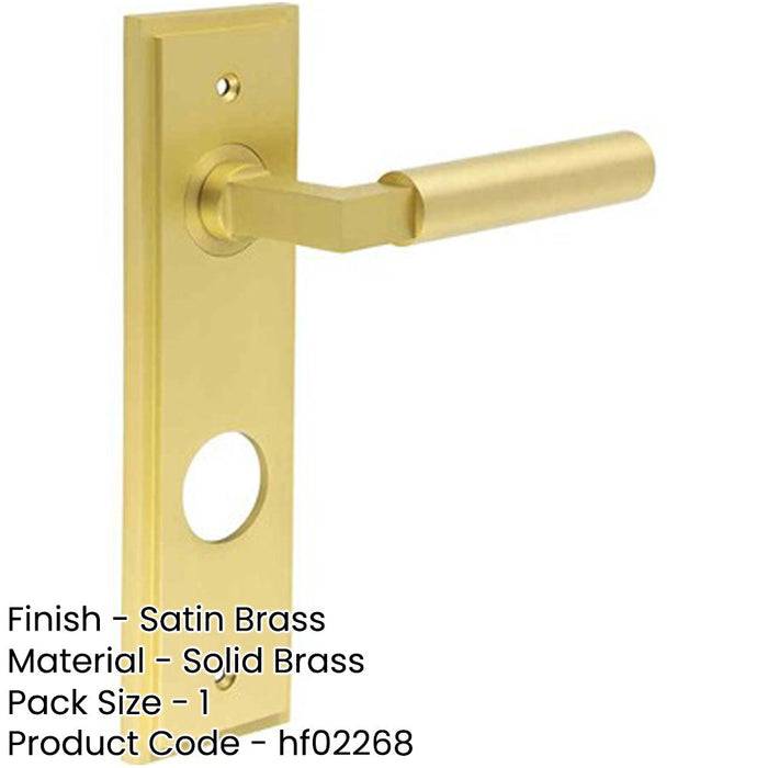 Satin Brass Bathroom Door Handle with Stylish Backplate Solid Brass Interior Lever-1