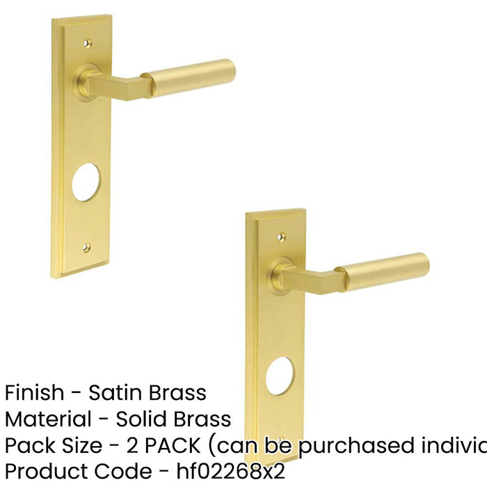 PACK Satin Brass Bathroom Door Handle with Stylish Backplate Solid Brass Interior Lever (1)-1