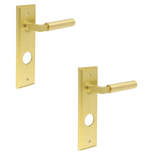 PACK Satin Brass Bathroom Door Handle with Stylish Backplate Solid Brass Interior Lever (1)